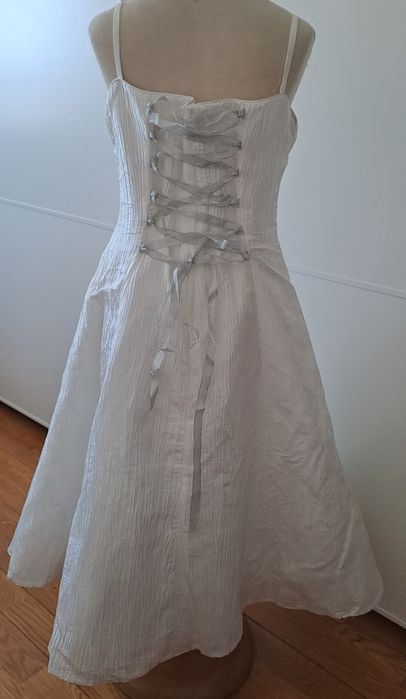 Vestido Cerimónia 6 Anos em Tafetá Enrrugado cor Gelo