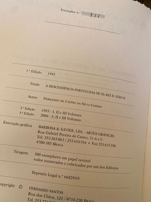 MUITO RARO A Descendência portuguesa de El Rei D. Joao II - esgotado no mercado