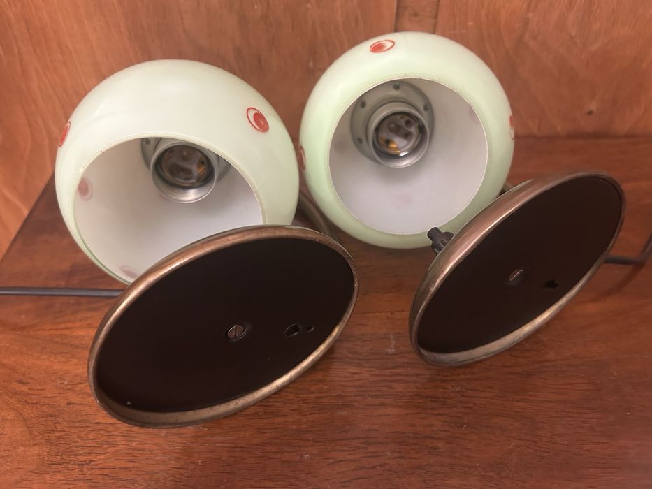 Lampka nocna art deco zielony klosz szklana kula kinkiet kpl. 2 szt.