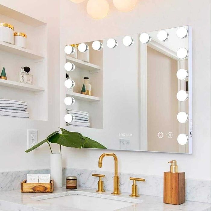 Duże lustro hollywood 80x60cm głośnik 18 diod led usb 3 kolory światła