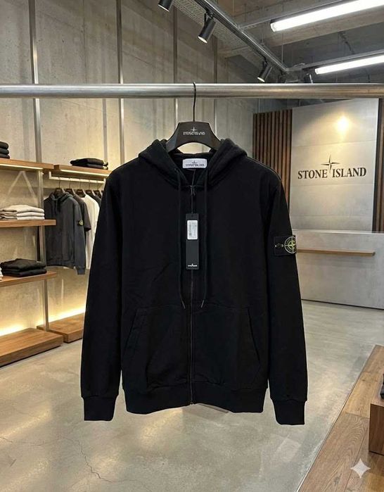 Олімпійка Стон Айленд Чорна » Черная Зип Худи Stone Island