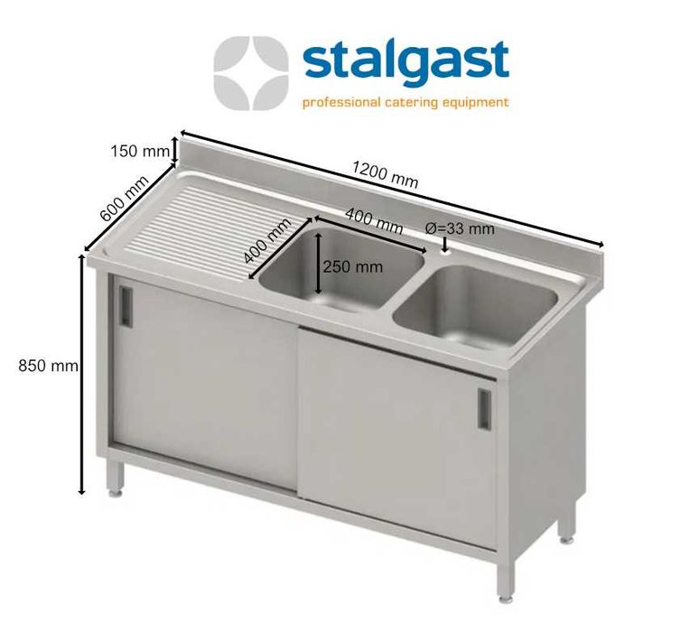 Nowy Stół ze zlewem dwukomorowym i szafką, Stalglast