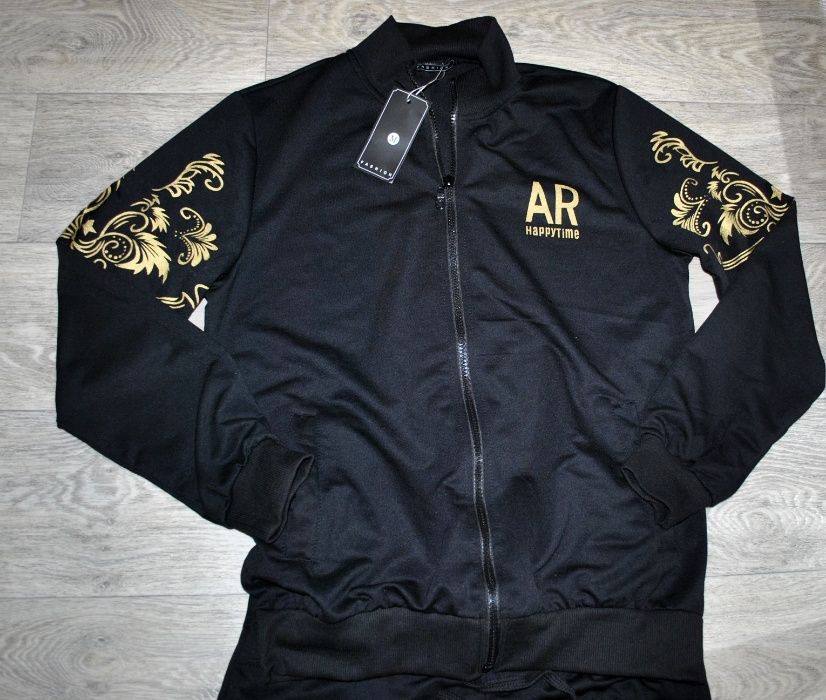 Хлопковый Прогулочный костюм FASHION M черный с золотым принтом крутой