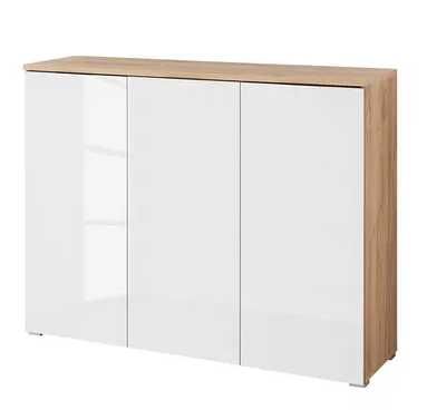 Stylowa komoda lacobel z dębowym blatem - biały front