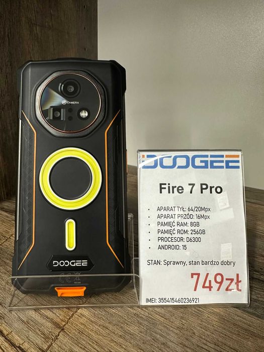 Smartfon Telefon DOOGEE Fire 7 Pro 8/256GB pancerny czarny Android: 15 stan bdb gwarancja