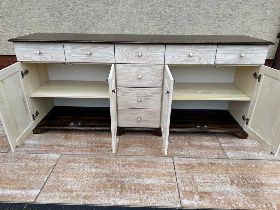 szafka drewniana komoda długa stylowa biała szafa witryna kredens stół