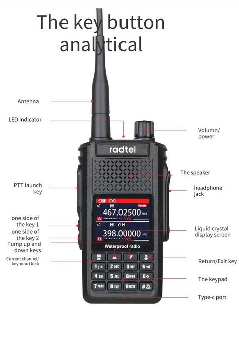Radtel RT-630 8 Bands AM/CB/SSB/AM/FM/UHF/VHF 800-900M 10W,IP67 satcom