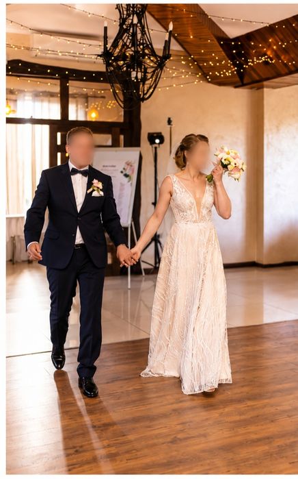 Suknia ślubna 36 ivory nude koronka szyta na zamówienie