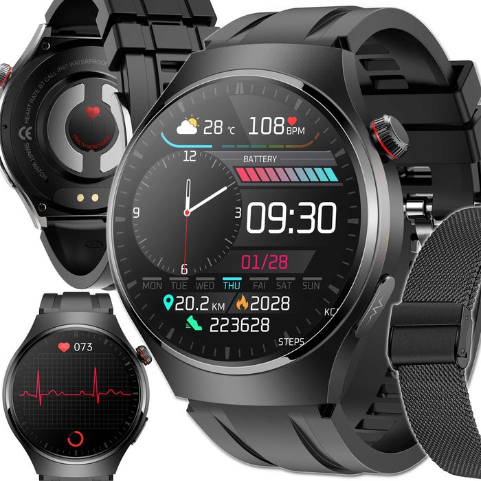 smartwatch zegarek męski menu pl z ekg pomiar cukru +ciśnienie rozmowy