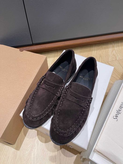 Коричневые лоферы Saint Laurent Le Loafer YSL коричневі лофери замшеві