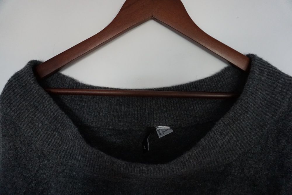 Śliczny szary sweter H&M L 40 M 38 S 36 dekolt w łódkę bufiaste rękawy