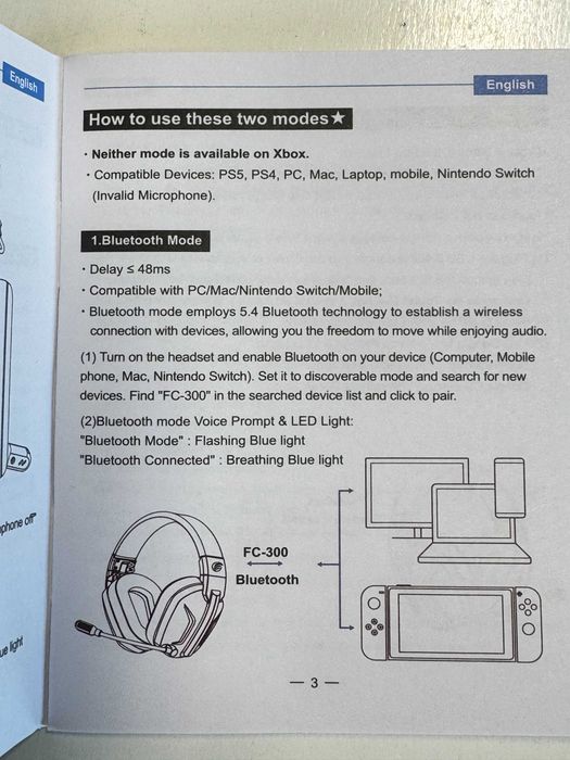 Słuchawki nauszne Fachixy FC300 gamingowe bluetooth 2,4ghz rgb