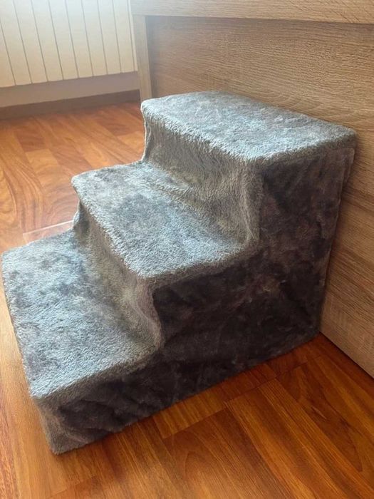 NOWE Schody Dla Psa Kota 3 Stopnie Szare Pluszowe Schodki - HIT