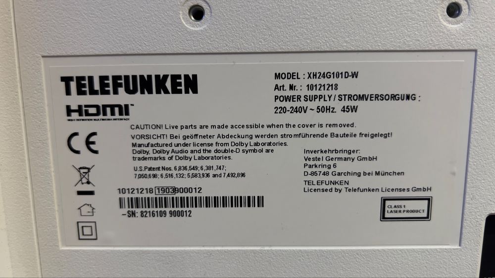 Telewizor telefunken bialy 24 cale