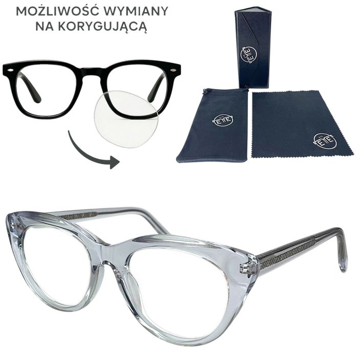 Okulary oprawki zerówki do wymiany na korygujące Acetat+zestaw z etui