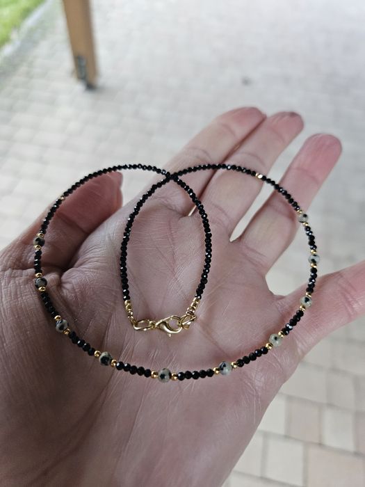 Naszyjnik Choker kamienie naturalne Spinel Jaspis Dalmatyński