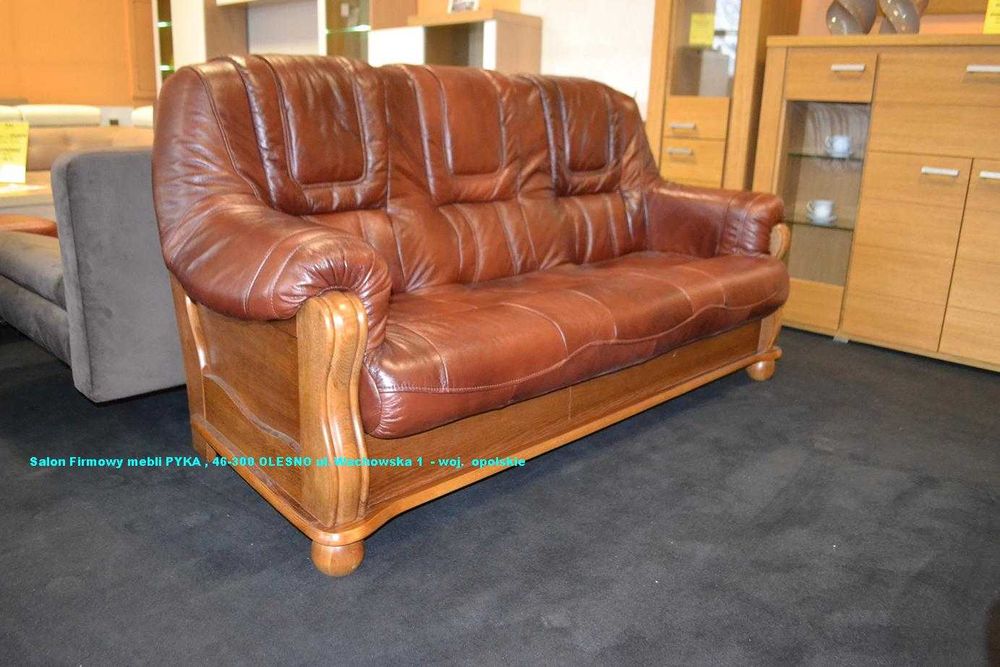 Nowy Komplet 3+1+1 ROMA , SKÓRA NATURALNA + Dąb, -25% MEBLE PYKA