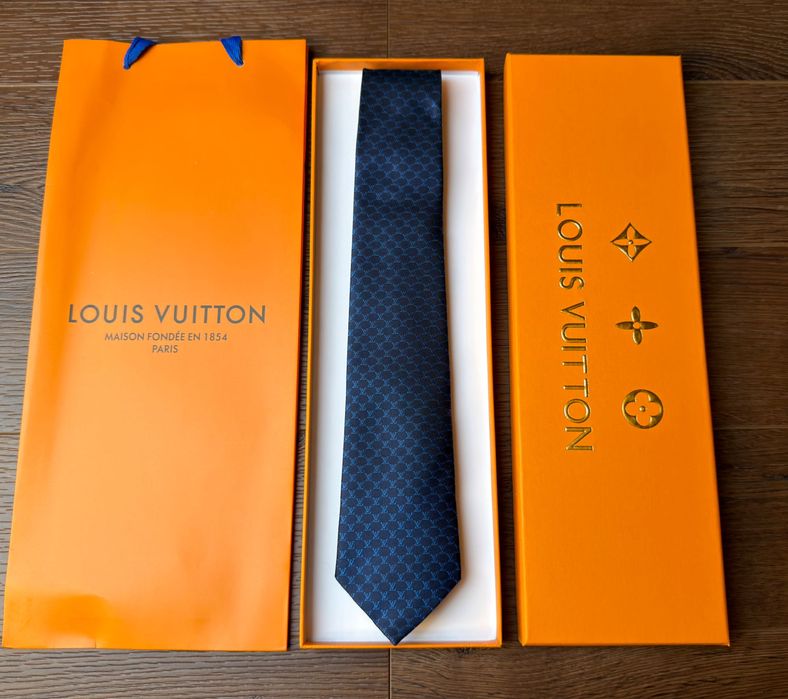 Krawat LV Louis Vuitton granatowy zestaw prezentowy