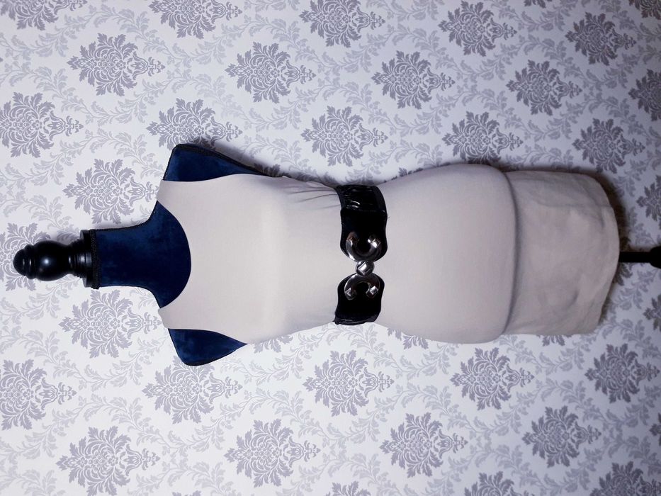 Beżowa elegancka sukienka S/M NOWA