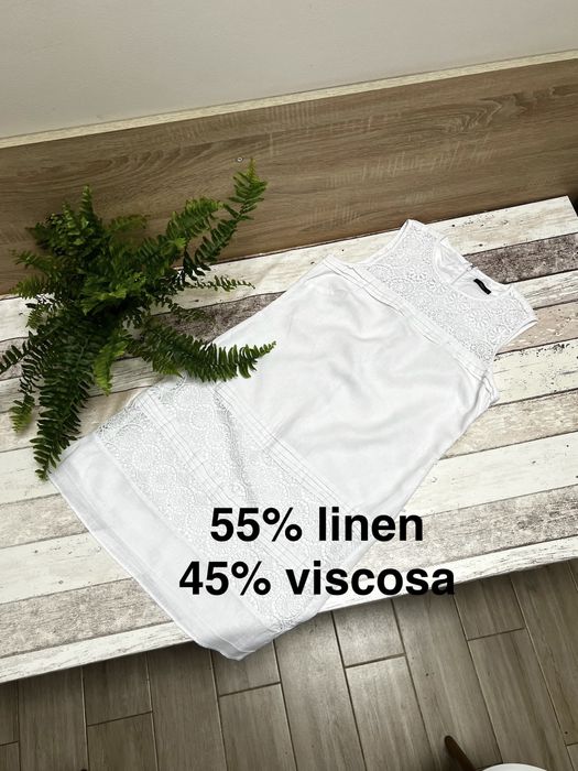 Sukienka, biała, elegancka, len, wiskoza, rozmiar XL