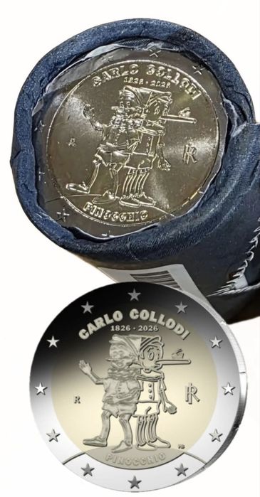 2 moedas moedas de  Itália 2026 Pinoquio