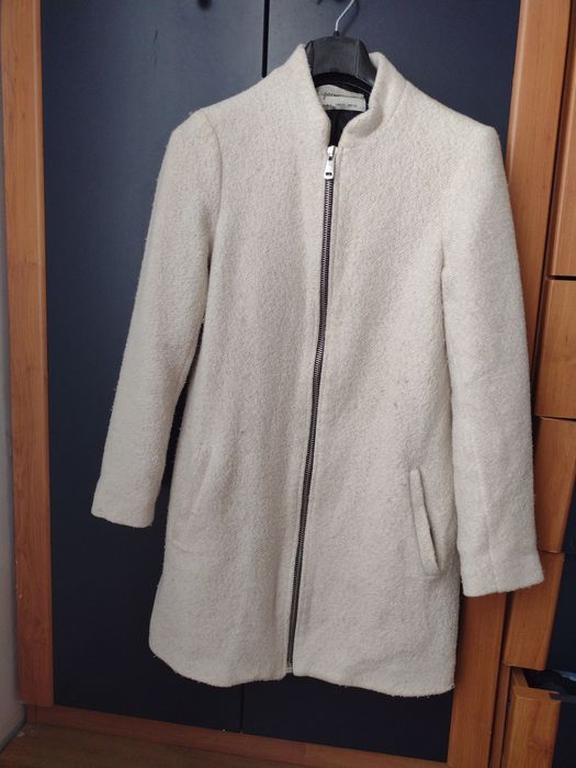 Parka płaszcz płaszczyk elegancki beżowy kremowy Stradivarius S 36