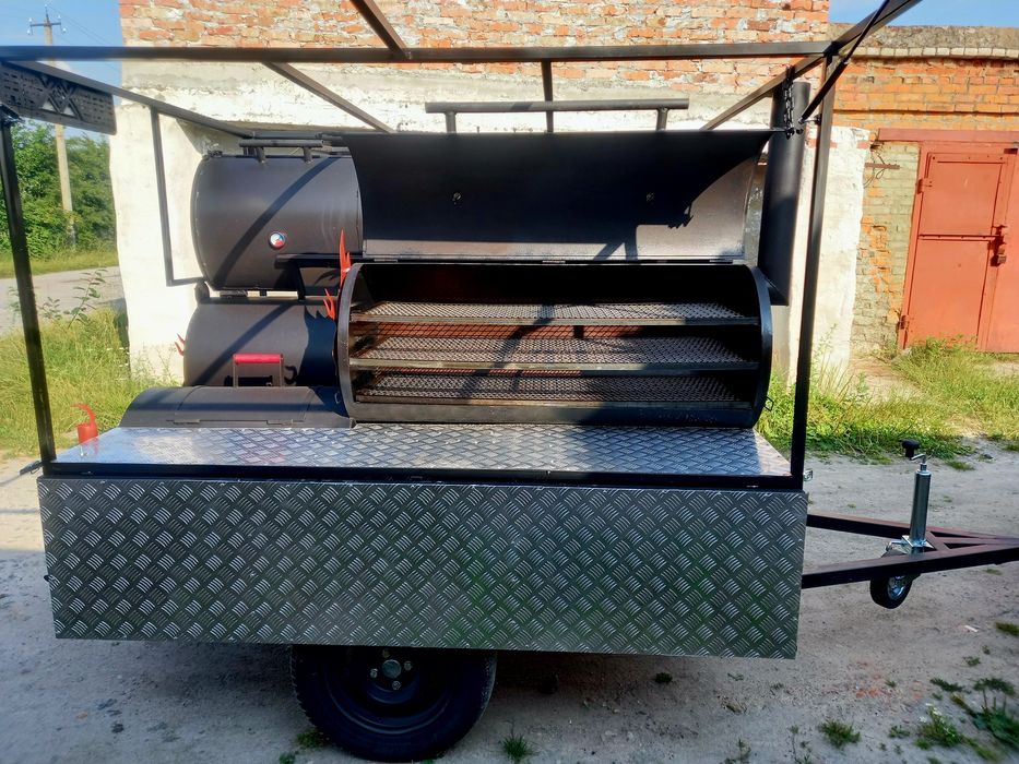 Барбекю бочка Техаський смокер Мангал на прицепе коптільня на колесах ...
