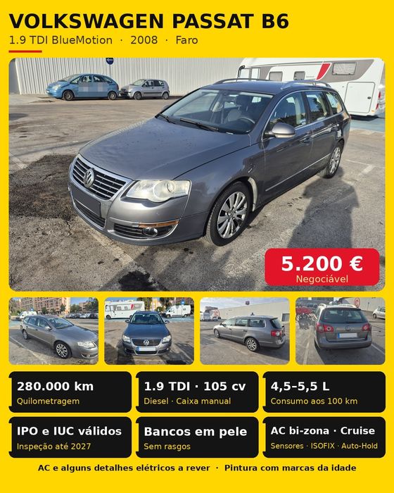 Volkswagen Passat B6 1.9 TDI BlueMotion (2008) – Pele & IPO – 6.000€ NEGOCIÁVEL