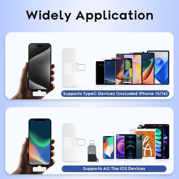 Bezprzewodowy mikrofon Lavalier USB-C + adapter Lightning – Biały