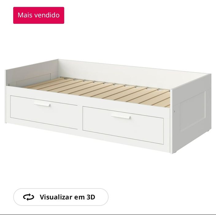Cama Divã IKEA BRIMNES c/ 2 Gavetões + 2 Colchões ÅGOTNES (Como Nova)