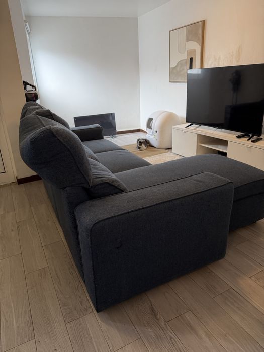 Sofá Cama com Chaise Longue Reversível e Encosto Reclinável