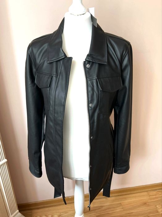 Kurtka skórzana długa na wiosne jesień vintage 90s płaszcz skórzany