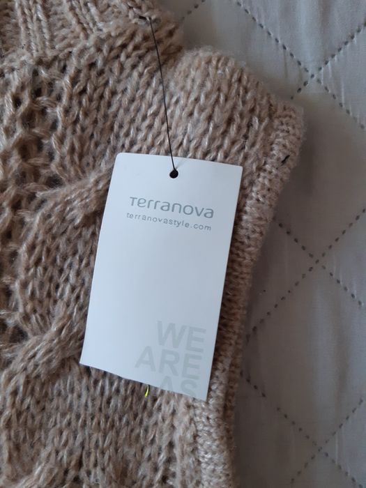 Dzianinowa sukienka, bezrękawnik, tunika, golf beżowa, L NOWA z metką,