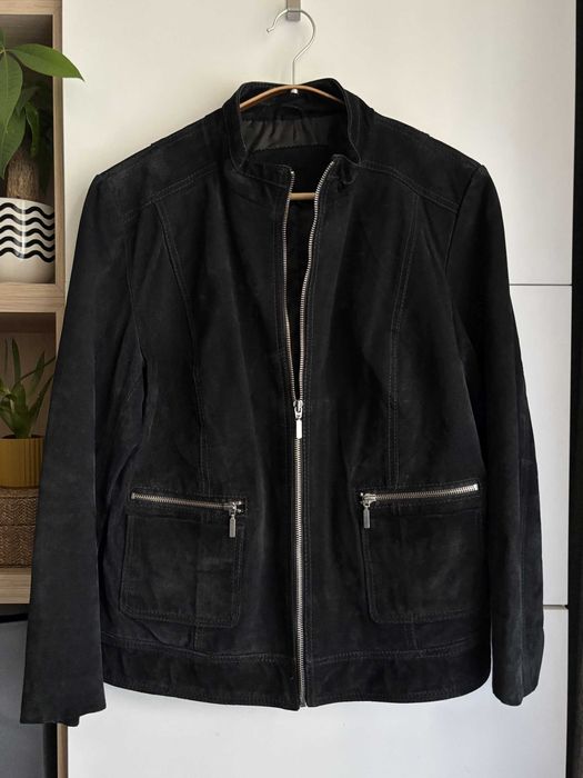 Czarna kurtka skórzana skóra naturalna nubuk biker leather jacket 42