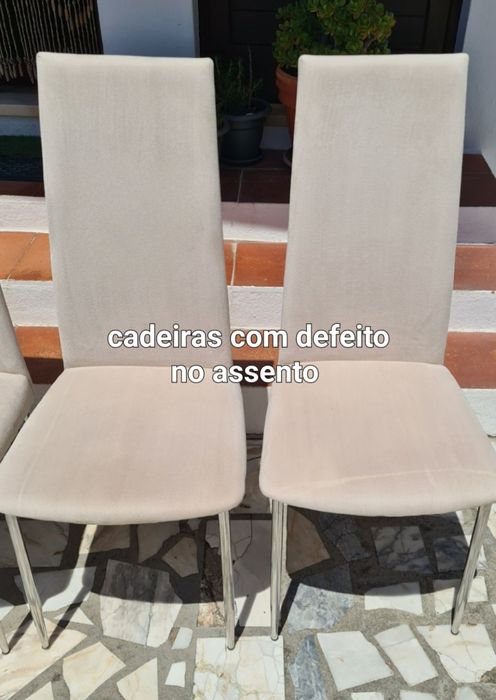 4 Cadeiras pele de pêssego bege e inox, 2 por 35€ cada + 2 oferta