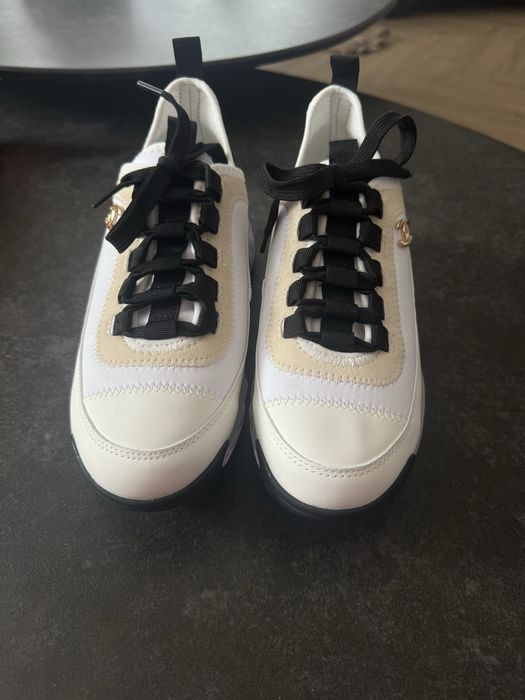 Sneakersy damskie  Chanel, platforma, czarno-białe