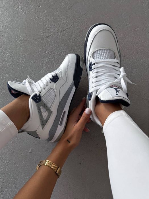 Buty Nike Air Jordan 4 Retro White Grey Blue