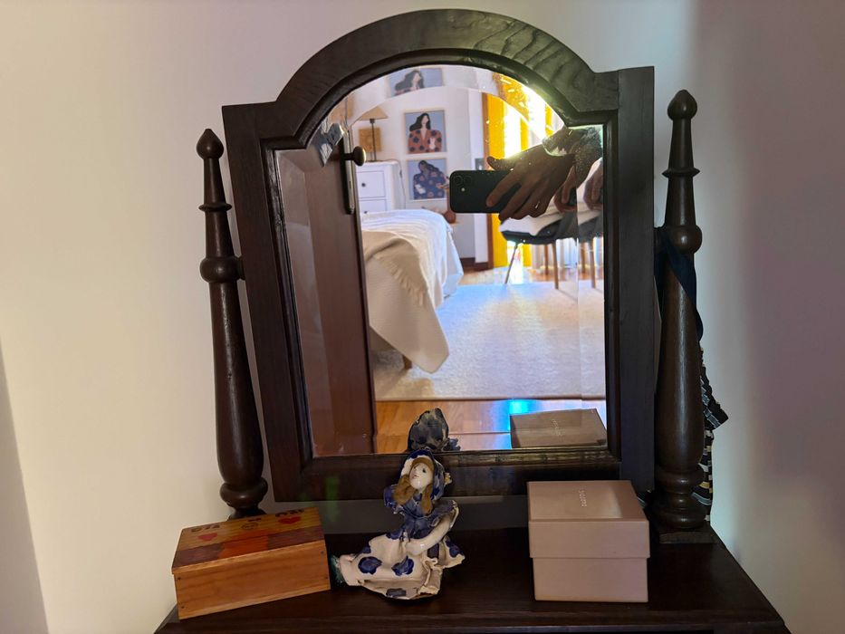Espelho Psiché de Mesa em Madeira com Gaveta (Espelho Basculante Antigo)