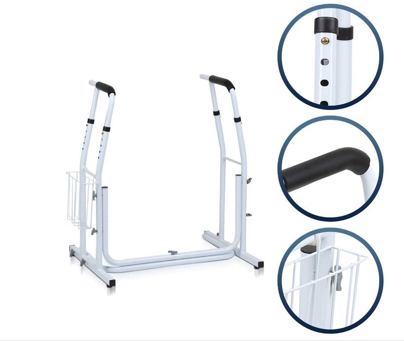 Regulowany uchwyt na toaletę | Antypoślizgowa rama sedesowa z koszem