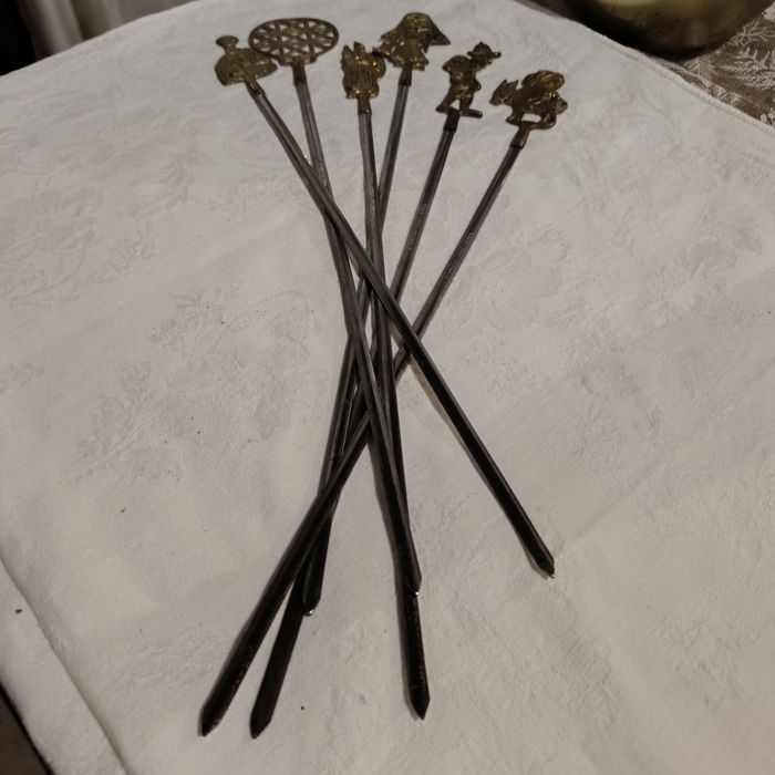 6 espetos vintage Turcos para churrasco em aço inoxidável,pegas  latão