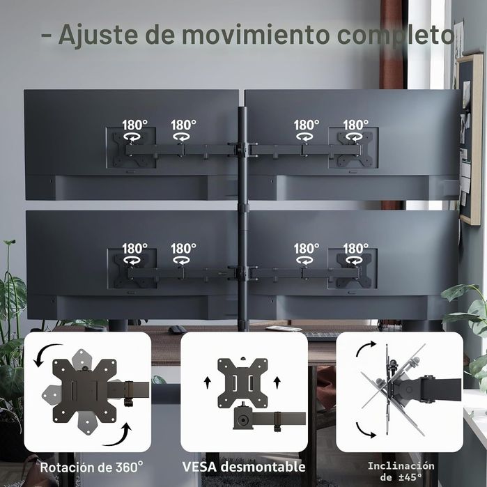 BONTEC Suporte monitor para 4 monitores de 13 - 27 polegadas LED/LCD, suporte para mesa com peso máximo de 10 kg de cada braço, rotação de 360 °