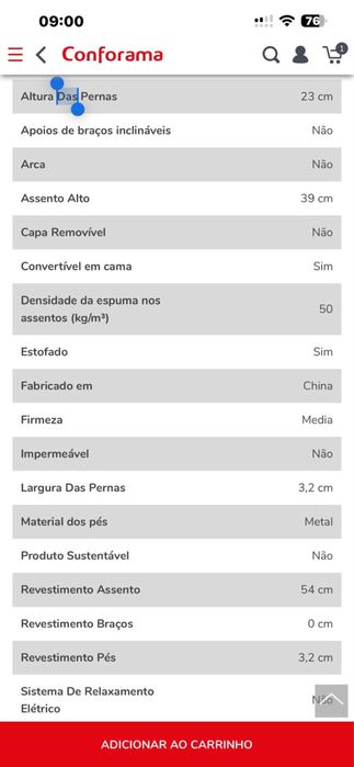 Sofá cama, azul da conforama