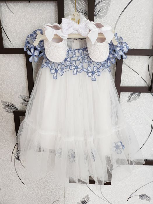 Дитяча сукня біла/блакитна, 80 розмір/1 рік