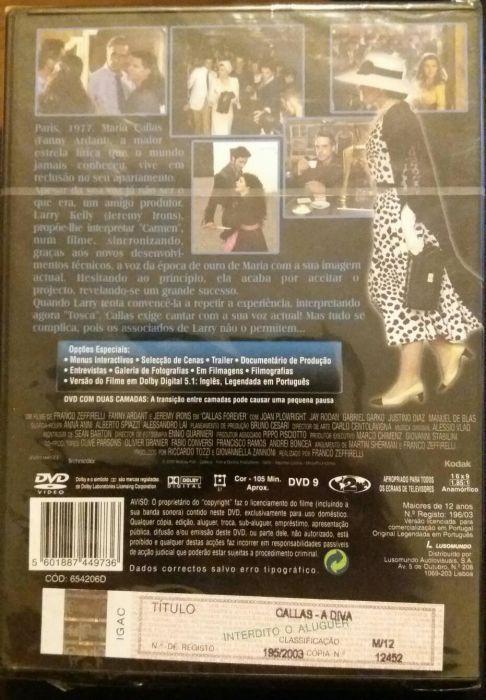 DVD Filme Novo e embalado - Callas a diva - ópera/lírica