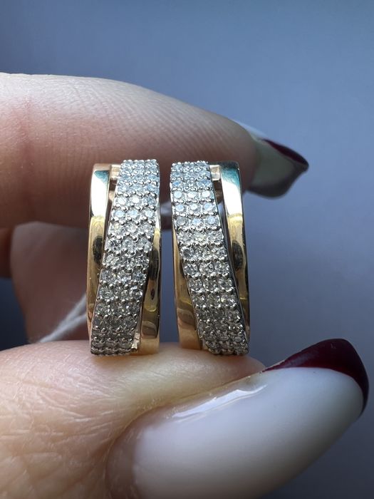 Золотые серьги с бриллиантами красное золото 585 проба