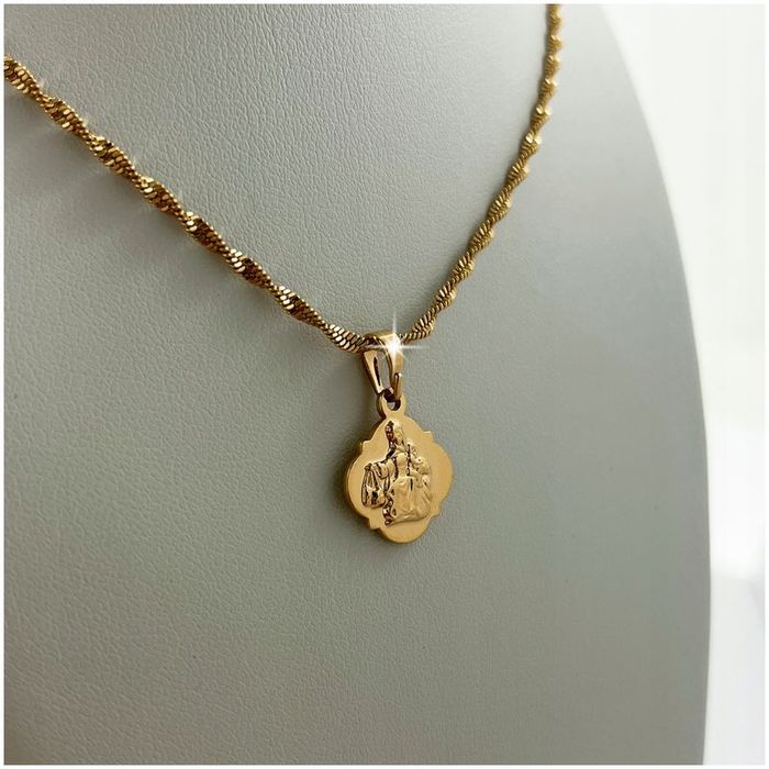 Złoty Łańcuszek Naszyjnik Medalik Szkaplerz Ze Stali Chirurgicznej Pre