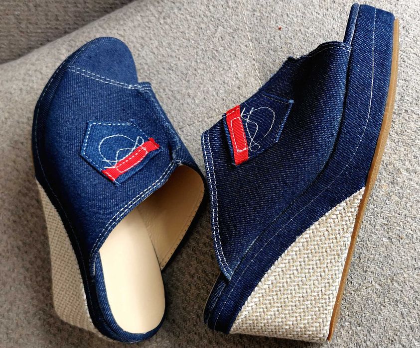 Buty na koturnie nowe, klapki, damskie Jeansowe rozmiar 38