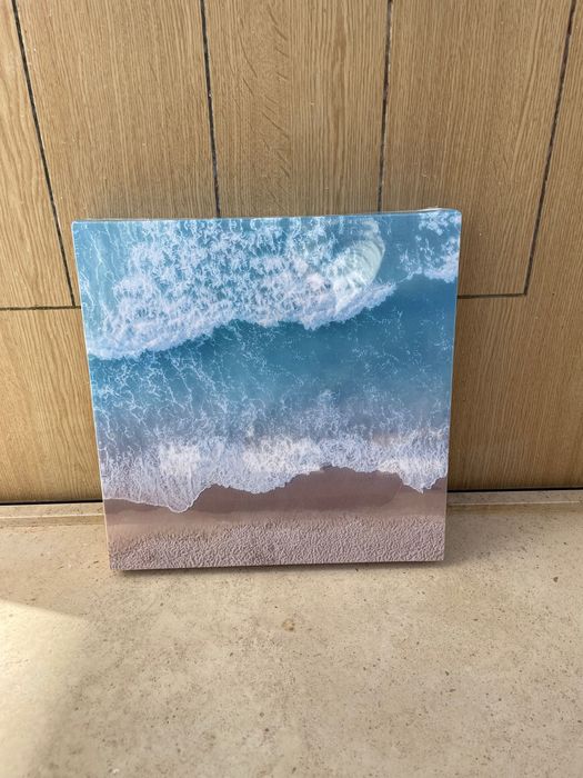 Quadro quadrado impresso em tela: praia com ondas vista de cima