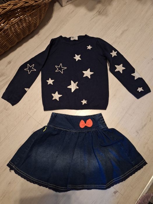 Zestaw spódniczka jeans i swerer bawełna r.128, 8 lat do szkoły okazje