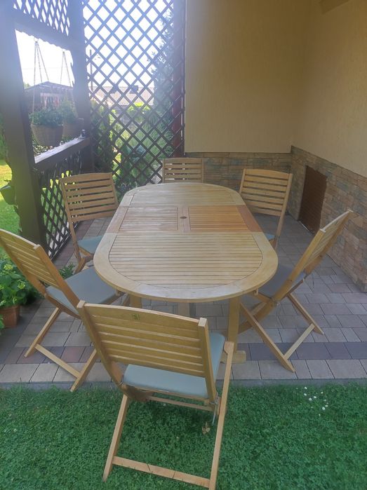 Zestaw ogrodowy  -drewniany  stół + 6 krzeseł